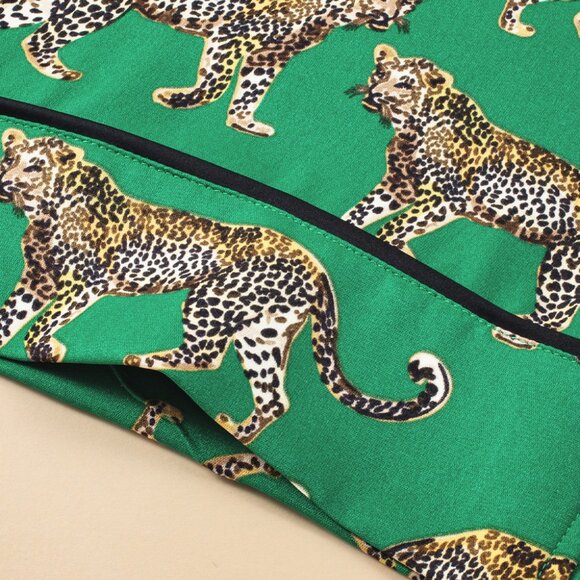 Green Cheetah Print Short Sleeve Shirt and Pants Pajama Set - Picture 11 of 16